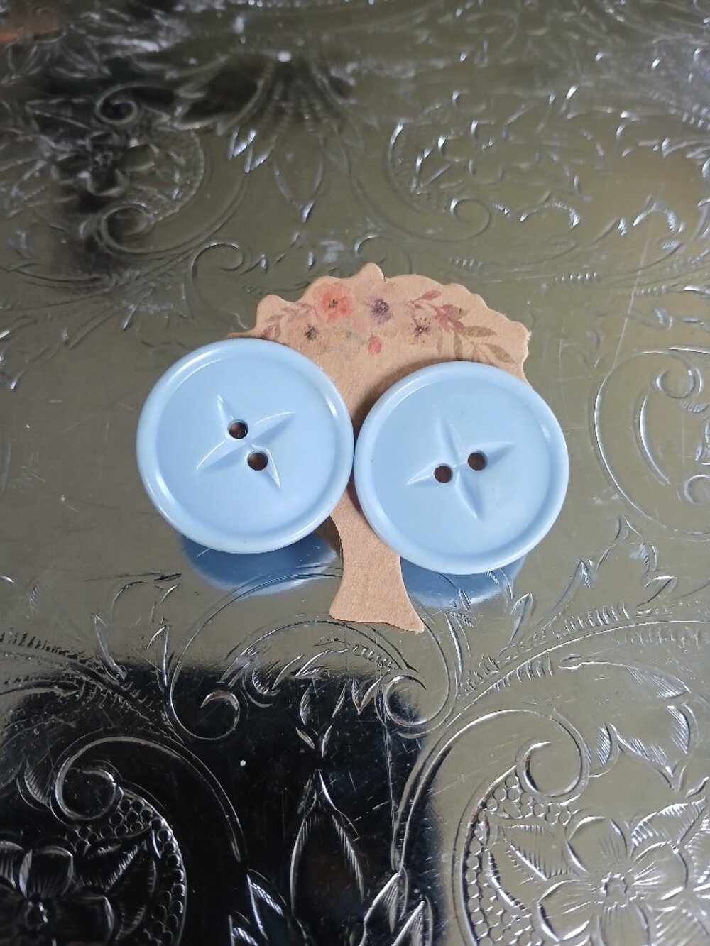 Light Blue Vintage Button Earrings